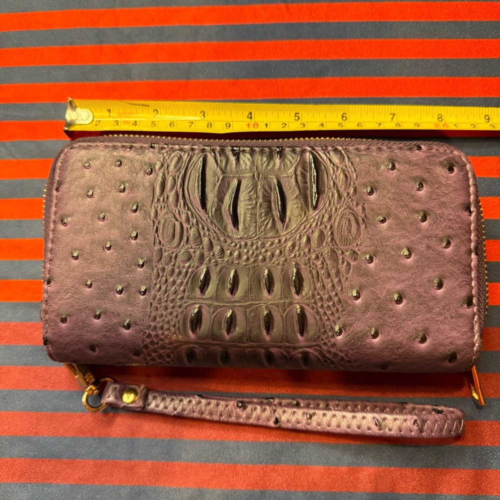 Purple Croc‎ Ostrich Embossed Double Zip Wristlet Wallet Organizer Clutch Y2K - Picture 2 of 8